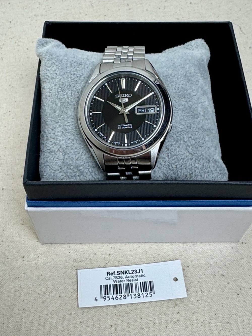 Seiko 5 Automatic Black Dial Watch with Stainless Steel Bracelet SNKL23J1